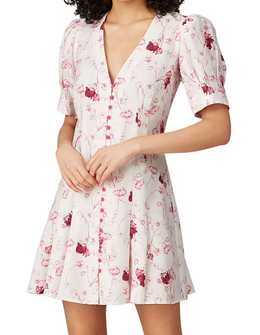 NEW CHELSEA AND WALKER WHITE PINK FLORAL BUTTON FRONT MINI DRESS SIZE 6
